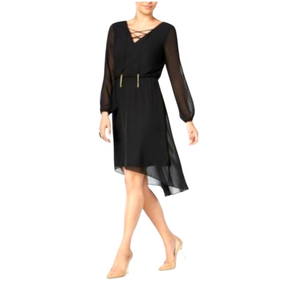 Thalia Sodi Dresses & Skirts - Thalia Sodi Lace Up V-Neck Long Sheer Long Sleeve A-line Dress